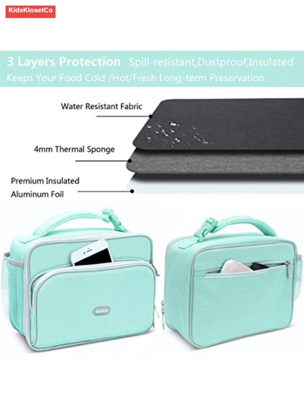 Insulated Lunch Bag with Water Bottle Holder for School Picnic - Kids Teen